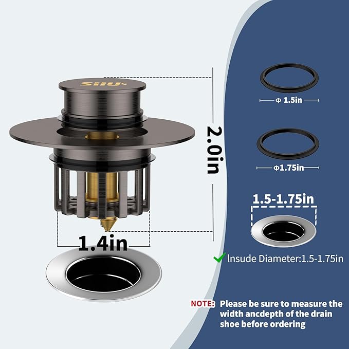 Universal 2 in 1 Bathtub Drain Stopper Bathtub Drain Hair Catcher，Pop-up Tub Stopper with Effective Filter Basket, Anti-Clogging Bathtub Drain Plug Bath Tub Stoppers for 1-1/2 to 1-3/4"" (Dark Grey)