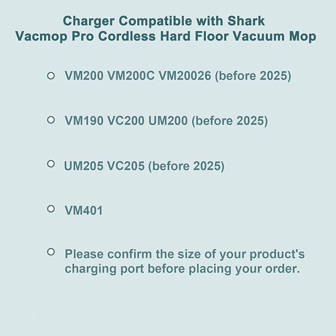 Charger for Shark Vacmop VM200 VM190 VM20026 VC200 UM200 UM205 VC205 Series 10.8V Li-ion Battery Pro Cordless Hard Floor Vacuum Mop - 5.5 * 2.5 (Not Applicable to Versions After 2025)
