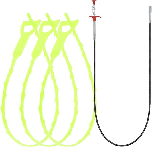 uxcell 3pcs 20 Inch Drain Hair Clog Remover Tool PP & 35 Inch Drain Cleaner Tool Sticks Stainless Steel Sewer Cleaning Hook Unclog Sink Unclogger for Toilet Bathtub Sewer, Green