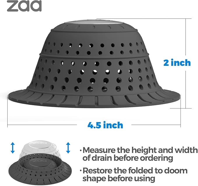 zaa Bathtub Drain Hair Catcher, Premium Silicone Collapsible 2 Pack Drain Protector for Pop-Up & Regular Drains of Shower, Bathtub, Tub, Bathroom, Sink, Black Black