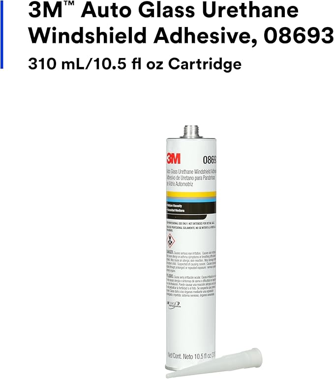 3M Auto Glass Urethane Windshield Adhesive, 08693, Medium Viscosity, High-Strength, Fast-Curing, 310 mL/10.5 fl oz Cartridge , Black