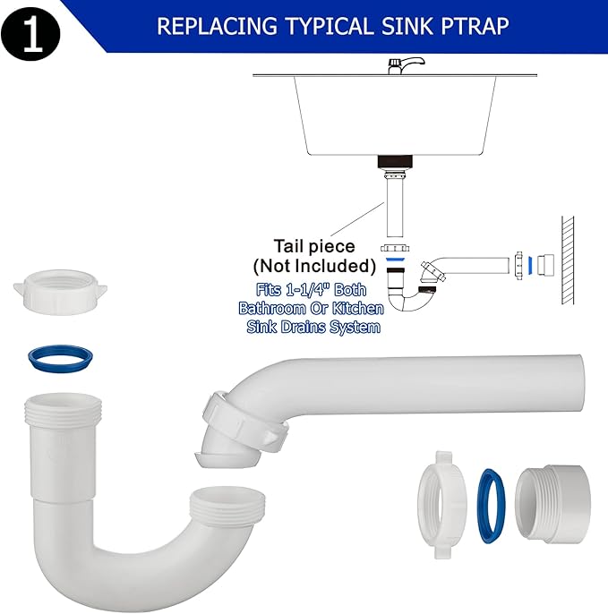 (1 Pack) Yariwiz 1-1/4 inch White Bathroom Drain Kit for Most Bathroom Sink Drain Replacement Tubular Plumbing Pipe Assembly KSD-009W