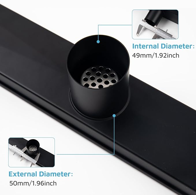 24 Inch Linear Shower Drain Matte Black 304 Stainless Steel