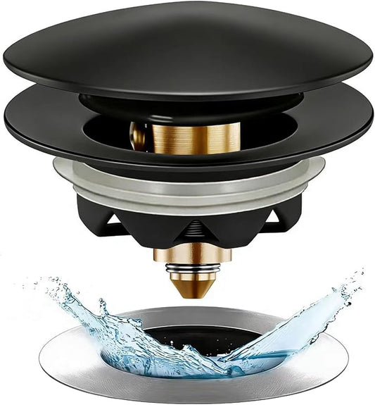 Bathtub Drain Stopper, Pop Up Tub Stopper and Cover, Bottom with Hair Catcher, Universal for 1.45 to 1.8in Drain, Replaces Old Drain Plug, Matte Black