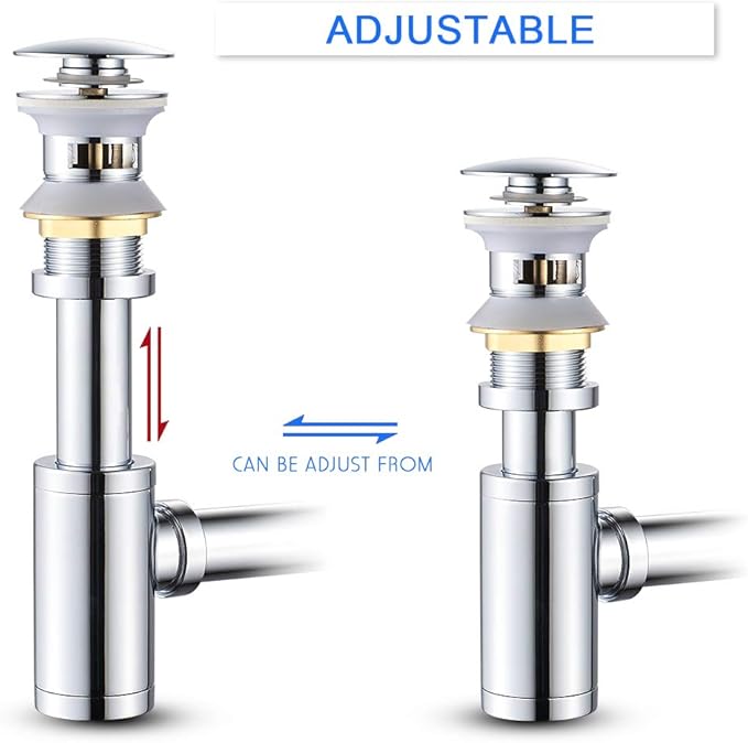 MENATT Bottle Trap Deodorant Type with 1 1/4" Pop-up Drain Stopper, Round P-Trap Waste Pipe Kit Assembly, Bathroom Sink Siphon Drainer Plumbing Tube Chrome Finished