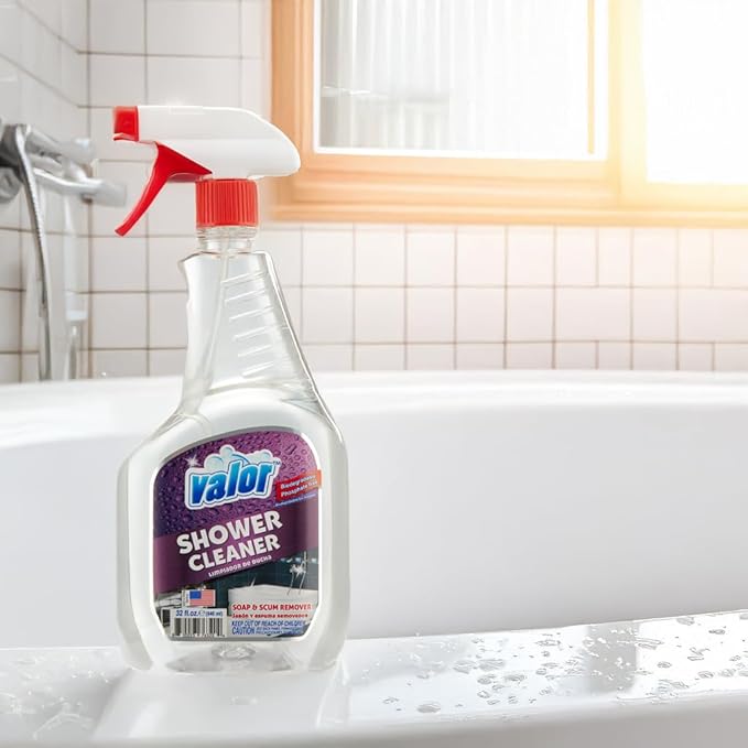 Valor Shower Cleaner Spray – Soap Scum & Hard Water Stain Cleaning Solution for Bathroom, Tub & Tile, (32 Fl Oz (Pack of 1))