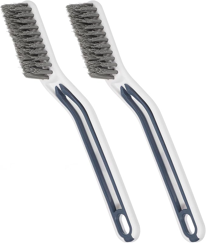 uxcell Crevice Cleaning Brush with Tweezer, Hard Bristle Gap Brush for Tidying Narrow Space, Deep Cleaning Supplies for Kitchen Sink, Toilet, Bathroom, Bathtub, Home, Window, White 2Pcs