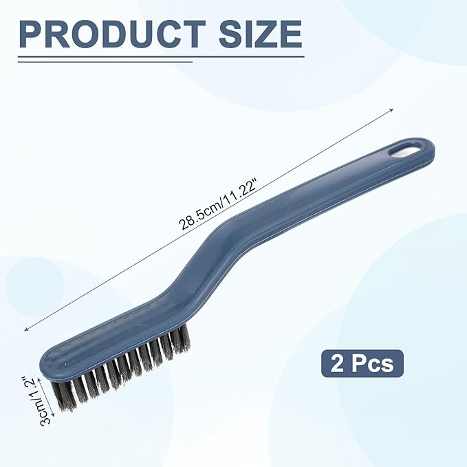 uxcell Crevice Cleaning Brush with Tweezer, Hard Bristle Gap Brush for Tidying Narrow Space, Deep Cleaning Supplies for Kitchen Sink, Toilet, Bathroom, Bathtub, Home, Window, Blue 2Pcs