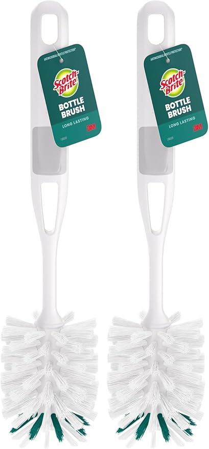 Scotch-Brite Glass and Water Bottle Brush, Long-Lasting Bristles, Safe On Multiple Types of Water Bottles, Baby Bottles, Vases, and More (Pack of 2)