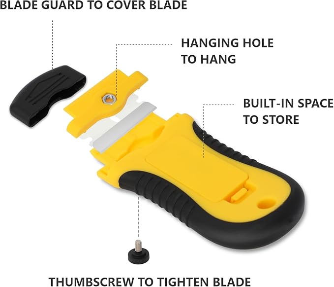 2PACK Locking Razor Blade Scraper with Safety Cap Glass Cooktop Scraper with Extra 10 Plastic Razor Blades and 10 Metal Blades for Glass Clean Paint and Old Label Decal Sticker Remover
