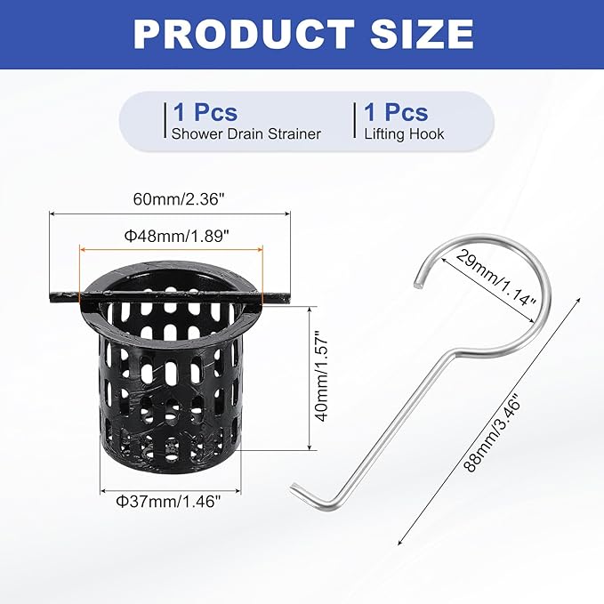uxcell Hair Strainer, 304 Stainless Steel Shower Drain Strainer with Lifting Hook Hair and Debris Collector Debris Filter Basket for Bathroom Kitchens, Black