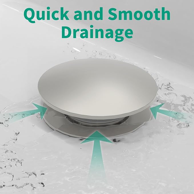 Bathroom Pop up Drain Without Overflow, Anti-Clogging Vessel Sink Drain Strainer, Pop Up Drain with Detachable Basket, Hair Catcher Bathroom Sink Drain Stopper(Brushed Nickel, No Overflow)