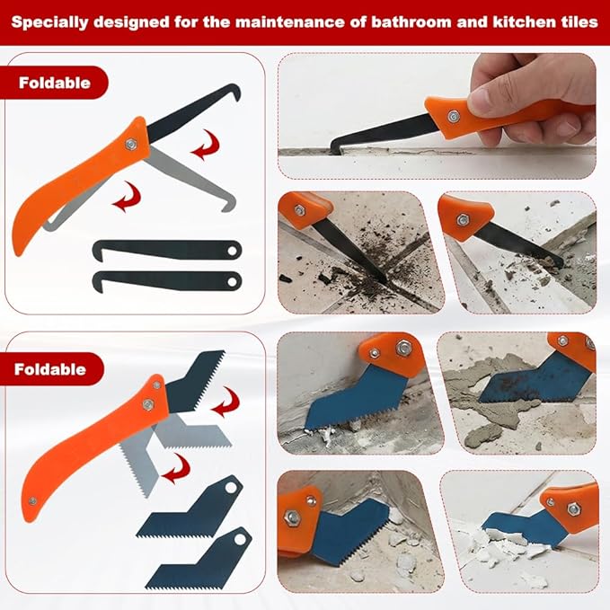 37Pcs Grout Removal Tool Kit,Hand-Grout Saw and Caulk Remover Tools Set,with 9Pcs Extra Blades,Caulking Removal Tools for Cleaning Ceramic Tile Joints and Corners