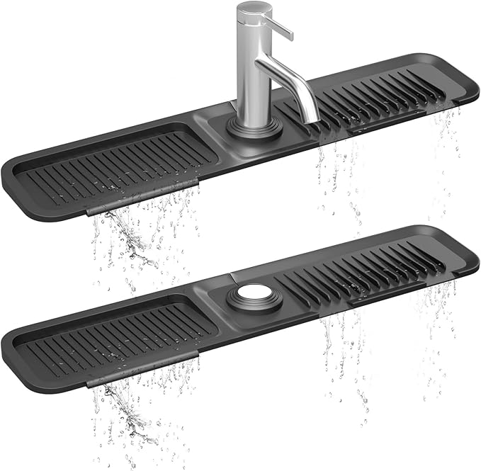 Kitchen Sink Splash Guard Black 24inch 5° Sloped, Silicone Draining Mat for Kitchen Sink, Faucet Mat For Kitchen Sink, Silicone Sink Splash Guard From Luxury Lineup
