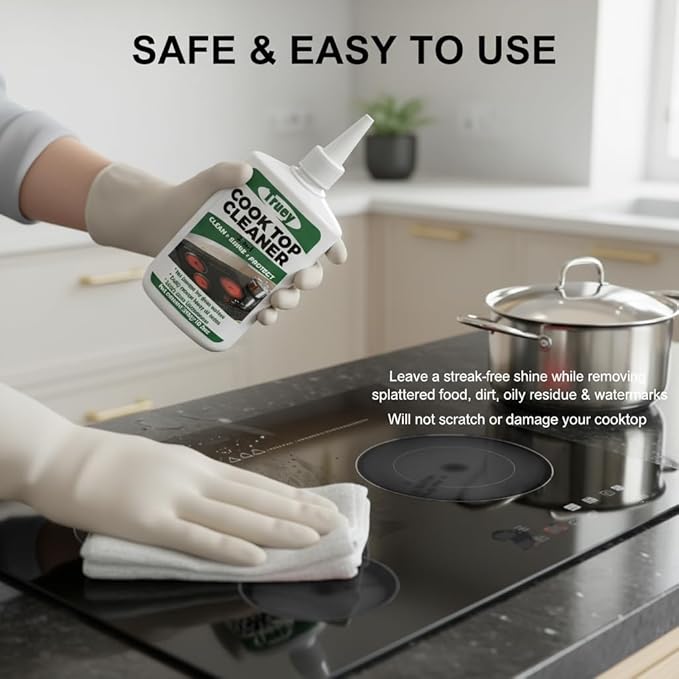 Truey Glass Cooktop 3-in-1 Cleaner Kit, Removes Grease & Burnt-On Food, Safe for Gas, Induction, Electric Cooktops & Air Fryers, Stove Top Polish and Shine, Multi-purpose Cleanser (300g) (1)