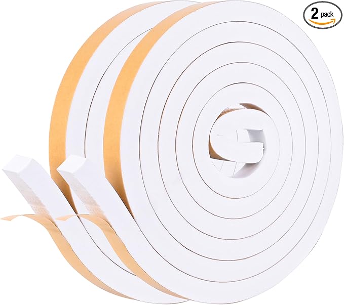 Kikerike Self Adhesive Foam Tape Weatherstrip 1In x 1In x 13Ft High Density Foam Insulation Strips Seal Weather Stripping with Strong Adhesive for Door and Window Sound Isolation Soundproofing