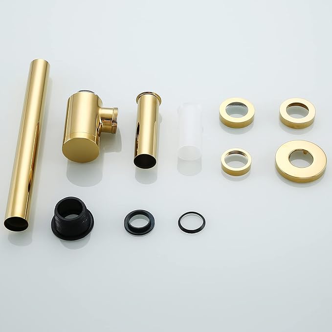 RANDOM Titanium Gold Polished Brass Contemporary Round Bottle P Trap 1 1/4,Basin Sink Waste Drain P Trap Kit.