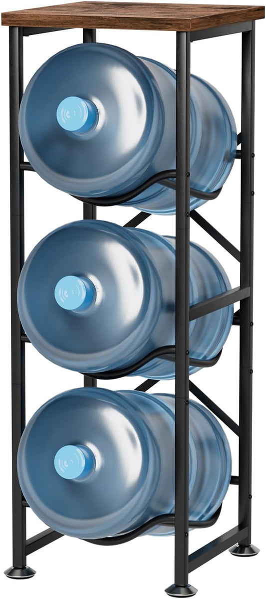 5 Gallon Water Jug Holder, 3-Tier Water Bottle Holder with Wood Top Shelf, Heavy Duty Water Cooler Jug Rack, Water Dispenser Storage Stand for Kitchen Office and Living Room
