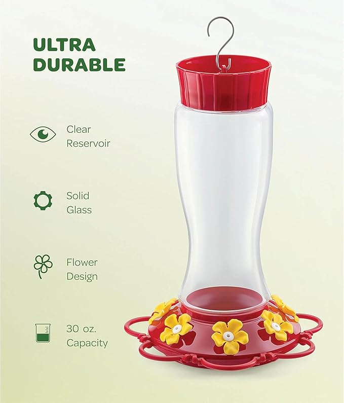 Hummingbird Feeder 20 oz. [2 Pack] Plastic Hummingbird Feeders for Outdoors - with Built-in Ant Guard - Circular Perch with 7 Feeding Ports - Wide Mouth for Easy Filling/2 Part Base for Easy Cleaning