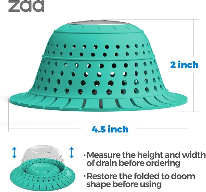 zaa Bathtub Drain Hair Catcher, Silicone Collapsible 1 Pack Drain Protector for Pop-Up and Regular Drains of Shower, Bathtub, Tub, Bathroom, Sink, Mint Green