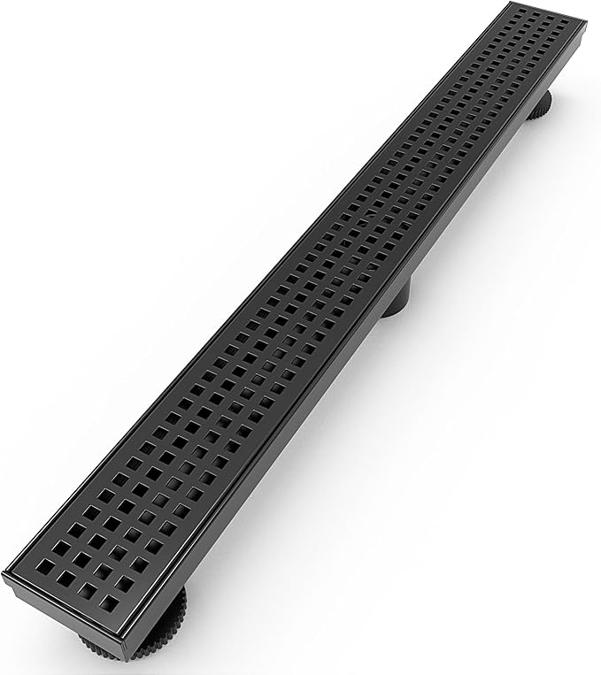 WEBANG 72 Inch Linear Shower Drain Rectangular Floor Drain with Accessories Square Hole Pattern Cover Grate Removable SUS304 Stainless Steel CUPC Certified Matte Black