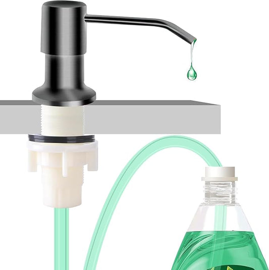 Soap Dispenser for Kitchen Sink, Brushed Nickel Countertop Dispenser with 39" Tube Kit, Use Large Bottles & No More Refills (Black)