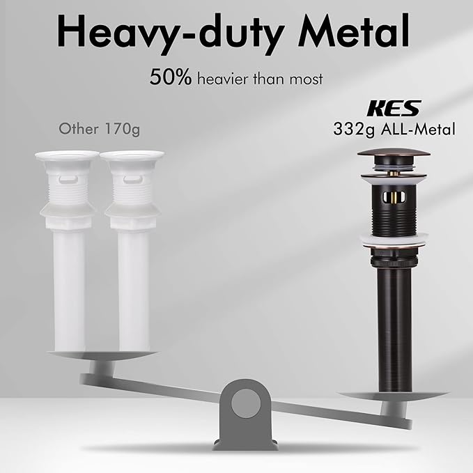 KES Bathroom Faucet Vessel Vanity Sink Pop Up Drain Stopper with Overflow Oil Rubbed Bronze, ALL Metal Rustproof Brass and 304 Stainless Steel, S2008A-ORB