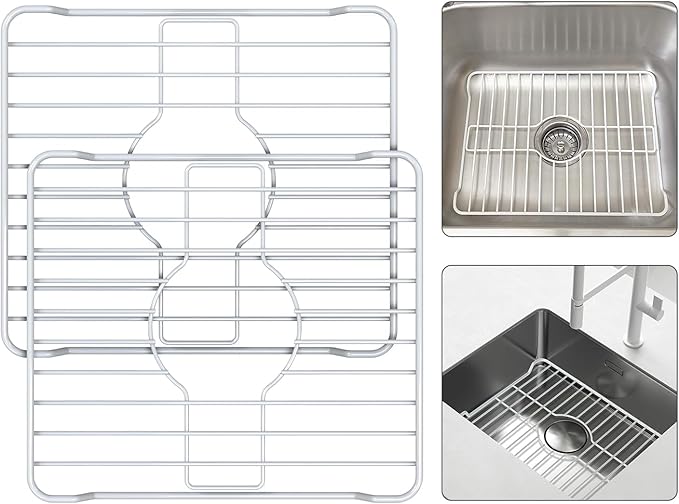 Better Houseware Sink Protectors for Kitchen Sink, Protective Metal Grid, 12x10.25x1 inches, White Kitchen Sink Mat to Shield Sink Base from Scratches, Rust-Resistant Coating, 2 pack, S