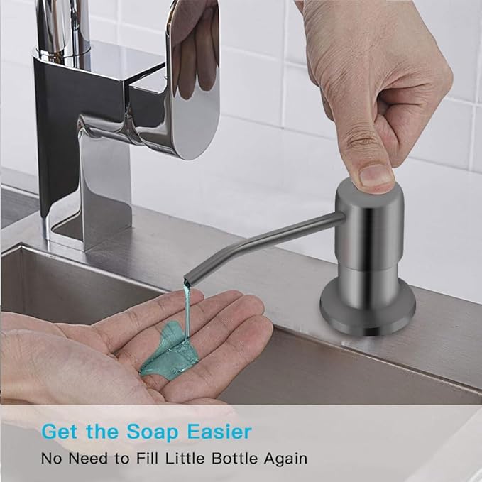 OHiHi Dish Soap Dispenser for Kitchen Sink, Countertop Sink Soap Dispenser Water Pump with 47” No-Spill Extension Tube Kit Design for Kitchen Bathroom, No More Refills （Gray）