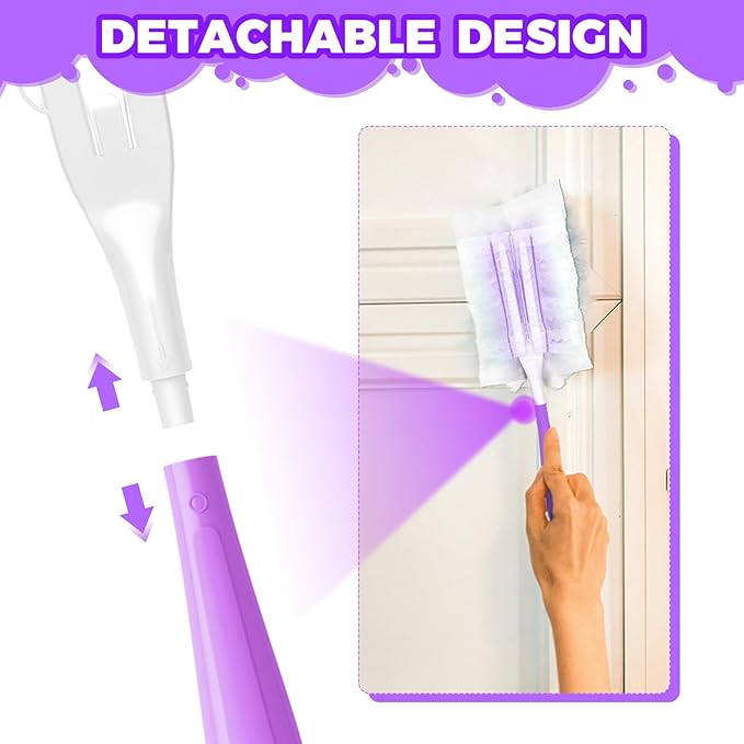 10PCS Duster Refills Folding Handles Set Compatible with Swiffer Dusters,Disposable Static Dust Removal Brush Handle for Dusting Electronics,Furniture,Blinds,Ceiling Fans (10, Purple)