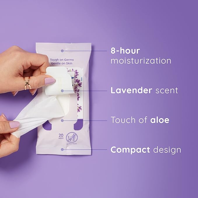 Wet Ones Antibacterial Lavender Hand Wipes | Travel Wipes Case, Moisturizing | 20 ct. Travel Size Wipes (10 pack)