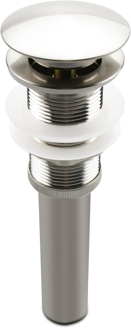 Brushed Nickel Pop Up Sink Drain Without Overflow, Bathroom Faucet Vessel Sink Drain Stopper 1-5/8" Without Overflow Fits 1.25" to 1.5" Drain Holes