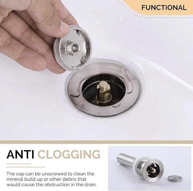Angle Simple Bathroom Sink Drain with Overflow, Brass Pop Up Sink Drain Stopper Brushed Nickel