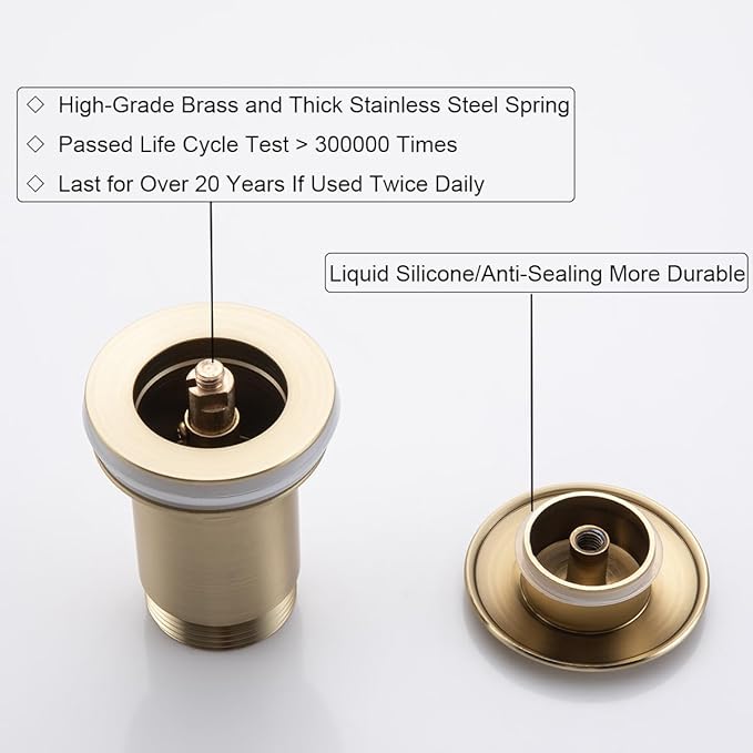 RANDOM Brushed Gold Brass Bottle P Trap Contemporary Round Bottle P-Trap 1 1/4 with Pop Up Drain Without Overflow.83888BGS
