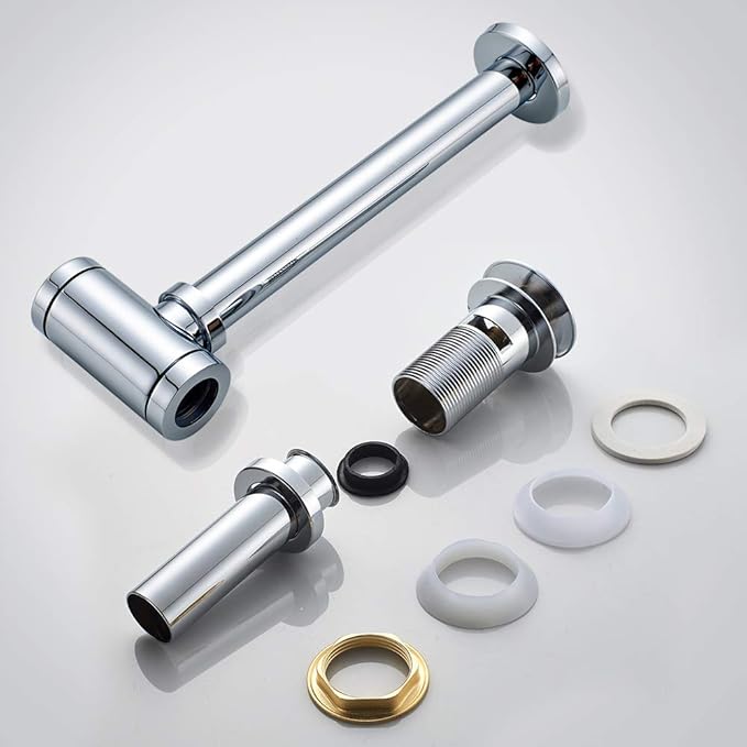 MENATT Bottle Trap Deodorant Type with 1 1/4" Pop-up Drain Stopper, Round P-Trap Waste Pipe Kit Assembly, Bathroom Sink Siphon Drainer Plumbing Tube Chrome Finished
