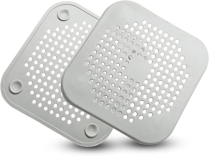 Waziaqoc 2 Pack Drain Hair Catcher, Square Silicone Hair Stopper Shower Drain Covers for Bathroom, Bathtub and Kitchen, Easy to Install and Clean(Grey)