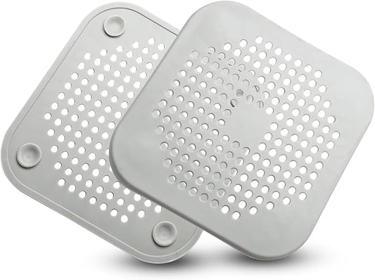 Waziaqoc 2 Pack Drain Hair Catcher, Square Silicone Hair Stopper Shower Drain Covers for Bathroom, Bathtub and Kitchen, Easy to Install and Clean(Grey)