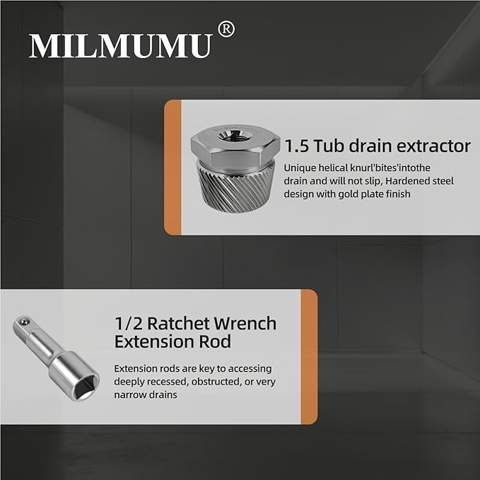 1.5" Tub Drain Extractor Removes Old Broken Stubborn and Rusted Drains with Ease Strong Grab Plumbing and Rusted Drains with Ease Strong Grab Plumbing（ M05255 1.5")-1PACK