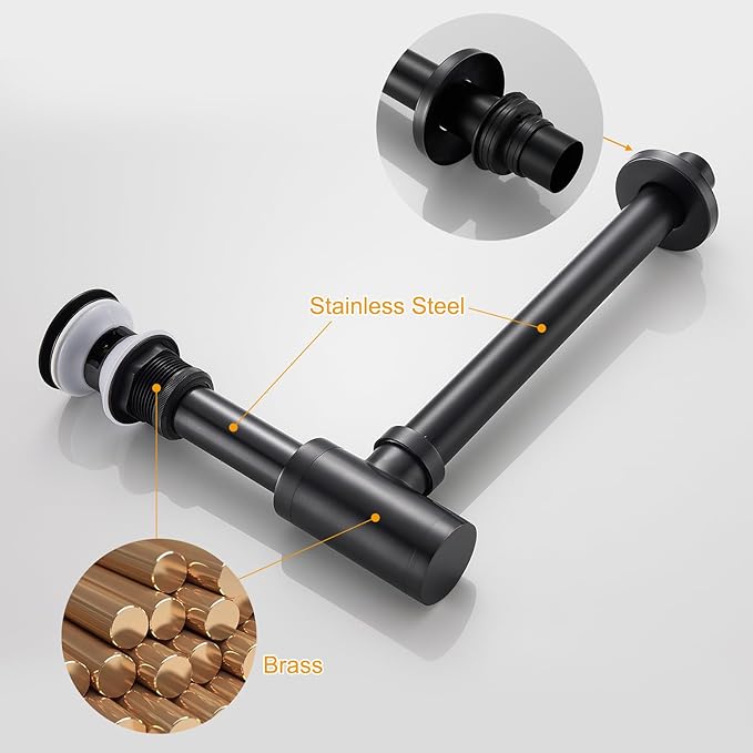 Bathroom Basin Sink Waste P-Trap Drain Kit, Adjustable Bottle Trap with Pop Up Drain Stopper with Overflow, Oil Rubbed Bronze
