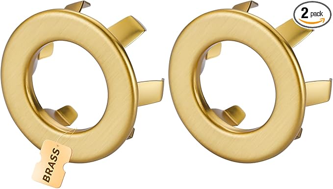 Sink Overflow Ring Brushed Gold: ARCORA 2 Pack Solid Brass Bathroom Vessel Sink Overflow Cover Basin Trim Ring Hole Insert Caps