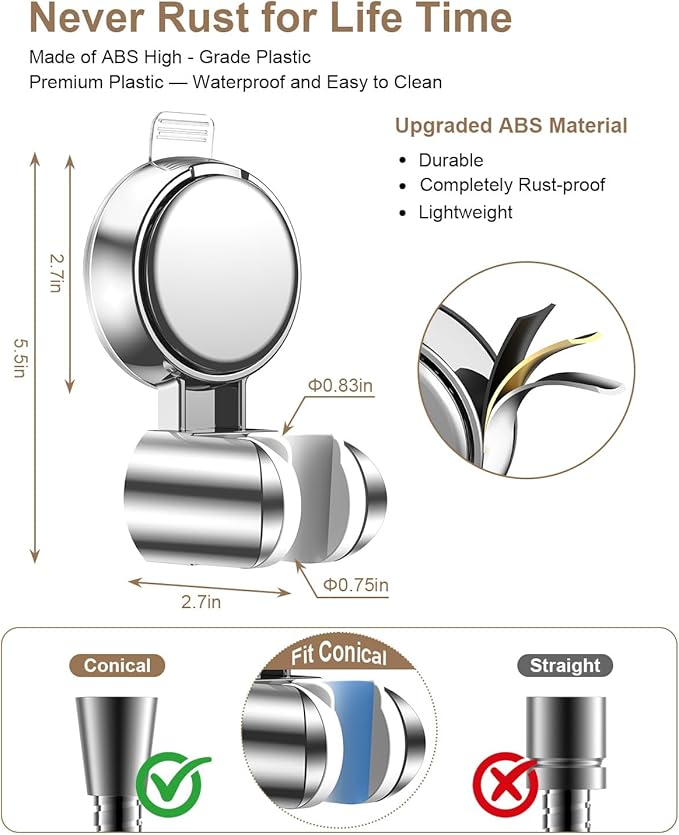 JOTPE Shower Head Holder Suction, Rotatable and Adjustable Shower Head Holder, Bathroom Suction Cup Shower Head Holder, No Drilling Shower Head Bracket, Removable Wall Mounted Suction Bracket