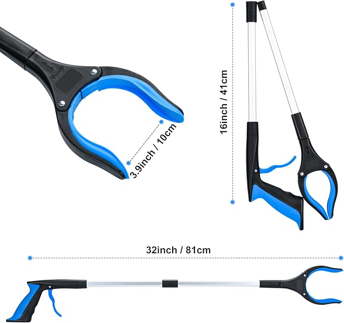 Grabber Reacher Tool,32 Inch Extra Long Foldable Pick Up Stick with Strong Grip Magnetic,360°Rotating Anti-Slip Jaw,Trash Claw Grabber Tool,Trash Picker Tool for Outdoor & Indoor (Blue2)