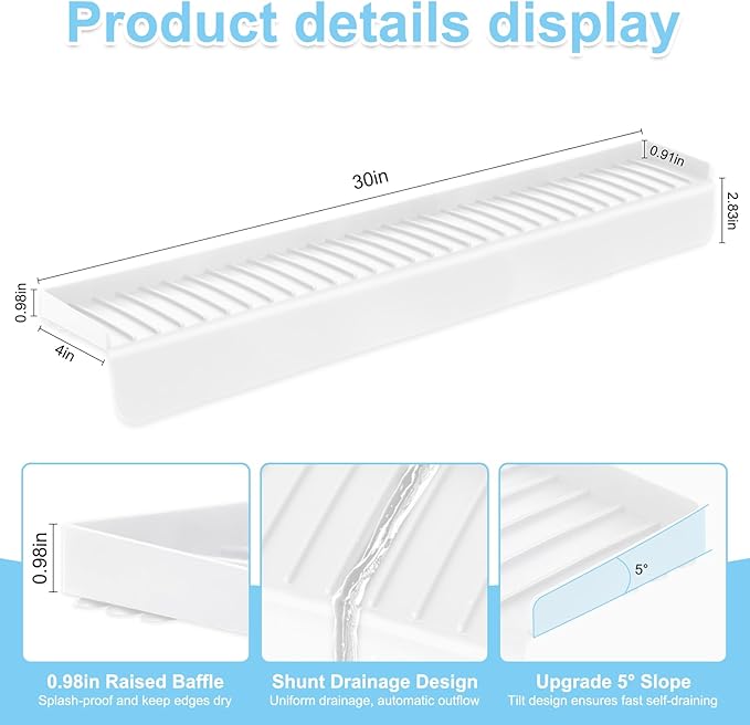 Silicone Faucet Splash Guard 4" x 30", Faucet Water Catcher Mat, Longer Silicone Sink Mat for Kitchen, Bathroom, Laundry Room, Farmhouse for Quartz Kitchen Sink（Transparent White）