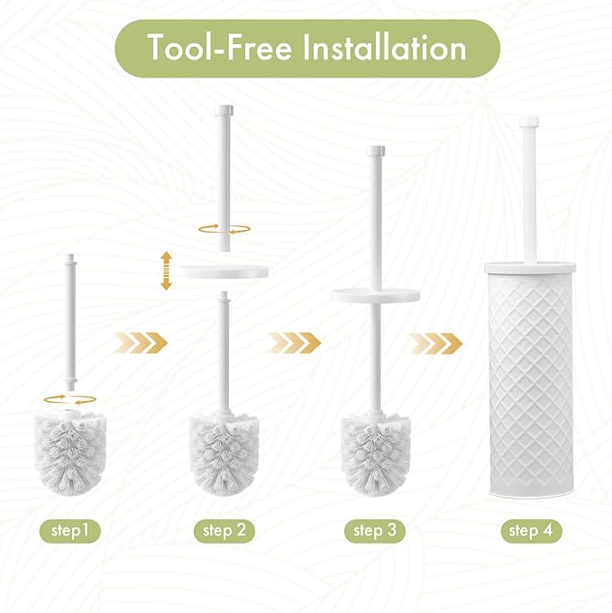 Toilet Bowl Brush and Holder Set 2 Pack with 4 Extra Brush Heads | Extra Long Handle with Splash Guard Cover, Tool-Free Installation, Bathroom Space-Saving, Cleaner Sets for Apartments, RV (White)