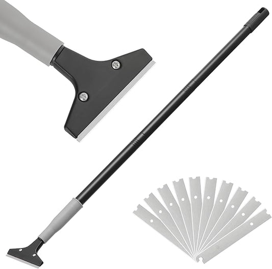 Heavy Duty 4-inch Razor Blade Floor Scraper, 50 Inch Long-Handle, Cleaning Glass Wall Scraper, with 10 Blades, Painting stripping tools, Tile, Floors, Walls