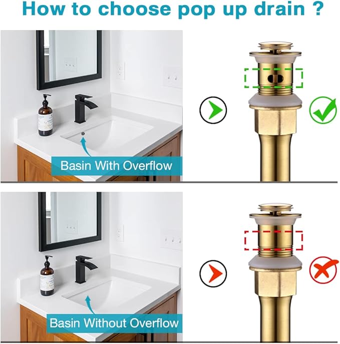 Bathroom Sink Drain with Overflow, Brushed Gold Sink Drain for Bathroom Sink, Universal Stainless Steel Gold Sink Drain, Pop Up Drain Stopper with Detachable Basket