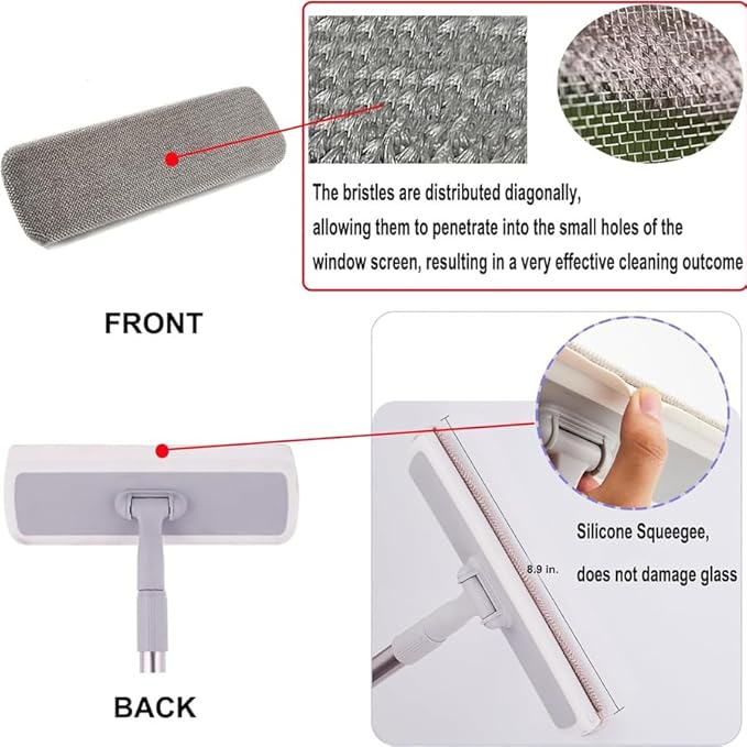 2-in-1 Window Screen Cleaning Brush, Double-Sided Mesh Cleaner Tool for Screens, Patio, Porch, Door and Window, Dry & Wet Use, Small Handheld Screen Brush for Dust and Grime (White & Gray)