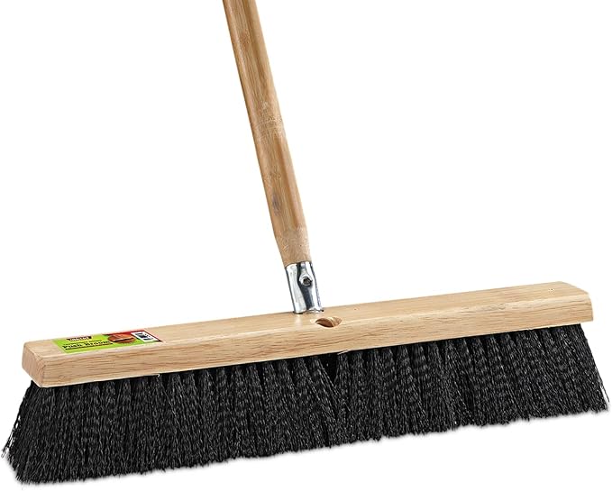 Black Indoor Push Broom Head – Heavy Duty Hardwood Block – Polypropylene Bristles – Deck Scrub Brush – Two Threaded Handle Holes for Better Assist (36")
