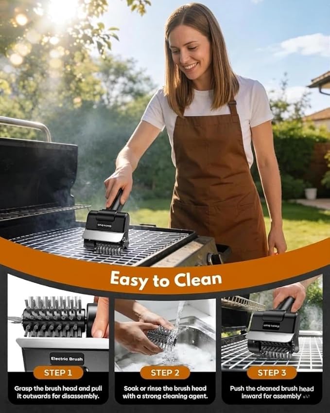 Electric Grill Brush, Rechargeable USB C Electric Grill Cleaner with Dual Safety Lock 600 RPM, 2000mAh, 2H Runtime, Automatic Barbecue Grate Cleaner Tool for All Grills, BBQ for Men Dad and Women