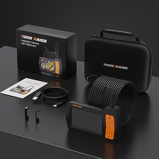 Triple Lens Sewer Camera with 50FT Cable, 5" IPS Screen 1080P HD Snake Camera, Waterproof IP67 Drain Pipe Borescope with Light, Plumbing Inspection Endoscope with 32GB Card & Carrying Case